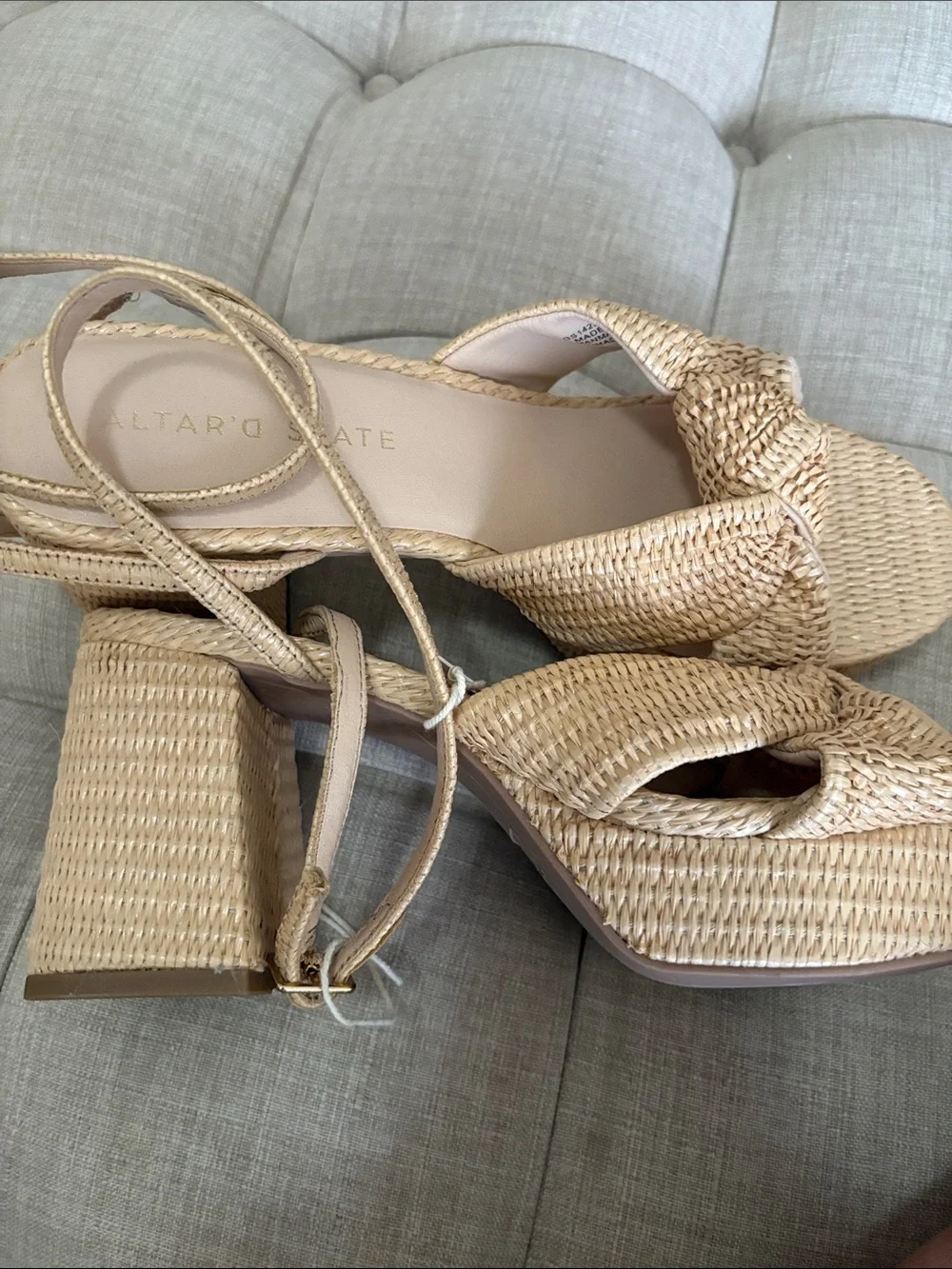 Altar'd State Noha Raffia Knot Beige Braided  Wedge Sandals